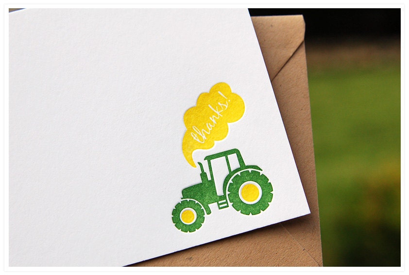Letterpress Thank You Notes, Tractor - set of 8