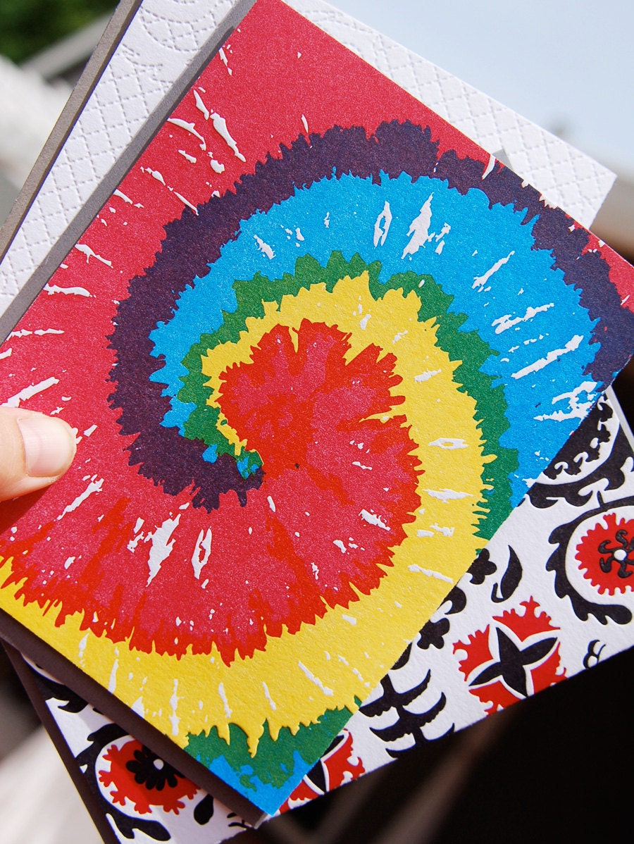 Tie Dye Letterpress Card, single