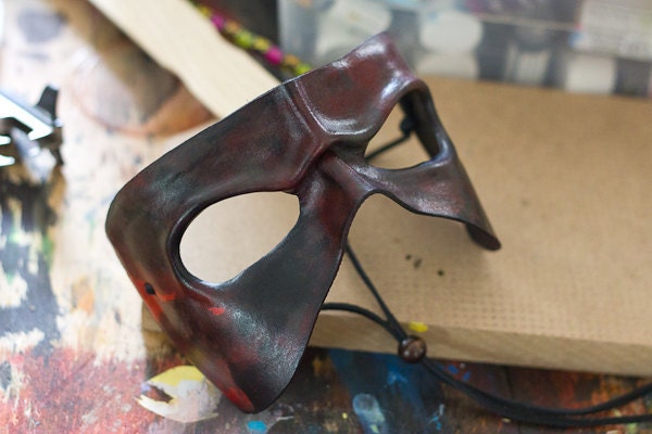 Black and Red Handmade Leather Mask