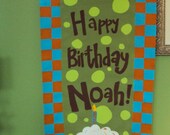 Hand Painted Checkered Birthday Banner