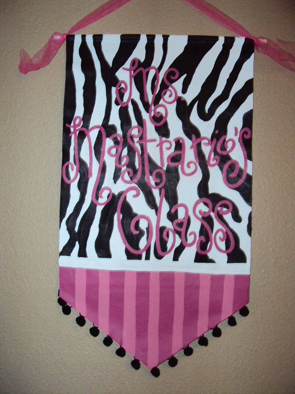 Hand Painted Zebra Teacher Banner- Perfect Teacher gift