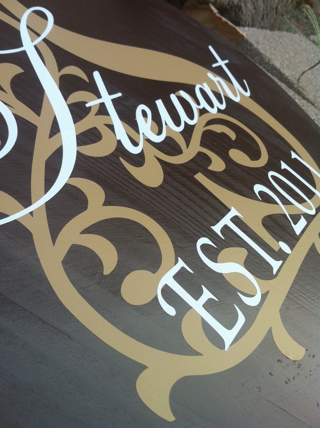 Round Wood sign personalized with last name and wedding date, perfect for any gift occassion, especially weddings