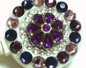 Purple Rhinestone Flower and Amethyst Purple Swarovski Crystal Embellished ID Badge Reel