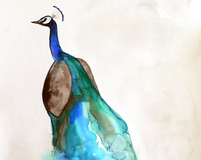 30% Off SALE - Peacock Art - Bird Art Watercolor - Peacock - Large Print 16x20 - Poster