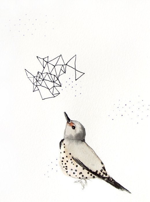 SALE 20% Off - Bird Print - Illustration - Northern Flicker - 5x7 Giclee Print - Ink - Drawing - Watercolor Painting - MaiAutumn