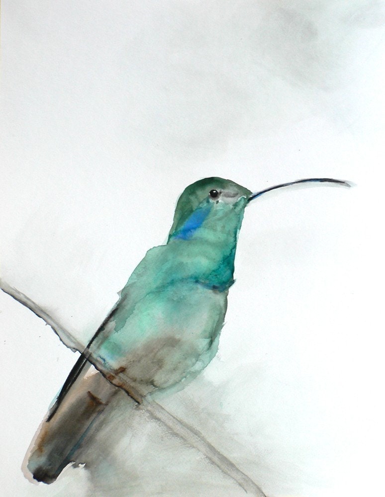 Bird Watercolor Painting - Hummingbird Art - Gift for Her - August - Second Edition - 99/100 - 8 x 10 Giclee Print