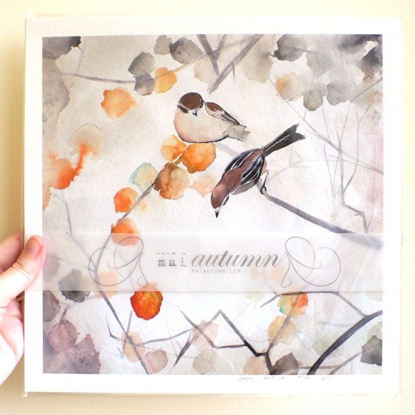30% Off SALE - Autumn Bird Art - Asian Art - Animal Art - Fall - 8x8 Giclee Print