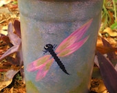 Vase with Dragonfly - Hand Painted in Pink, Lavender, Blue