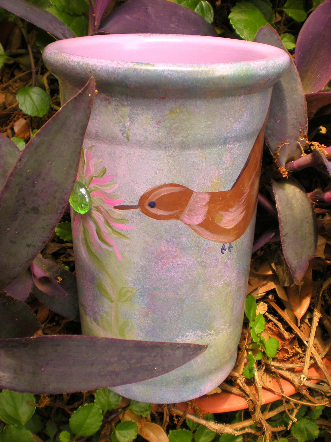 Hummingbird Vase in Lavender - Hand Painted