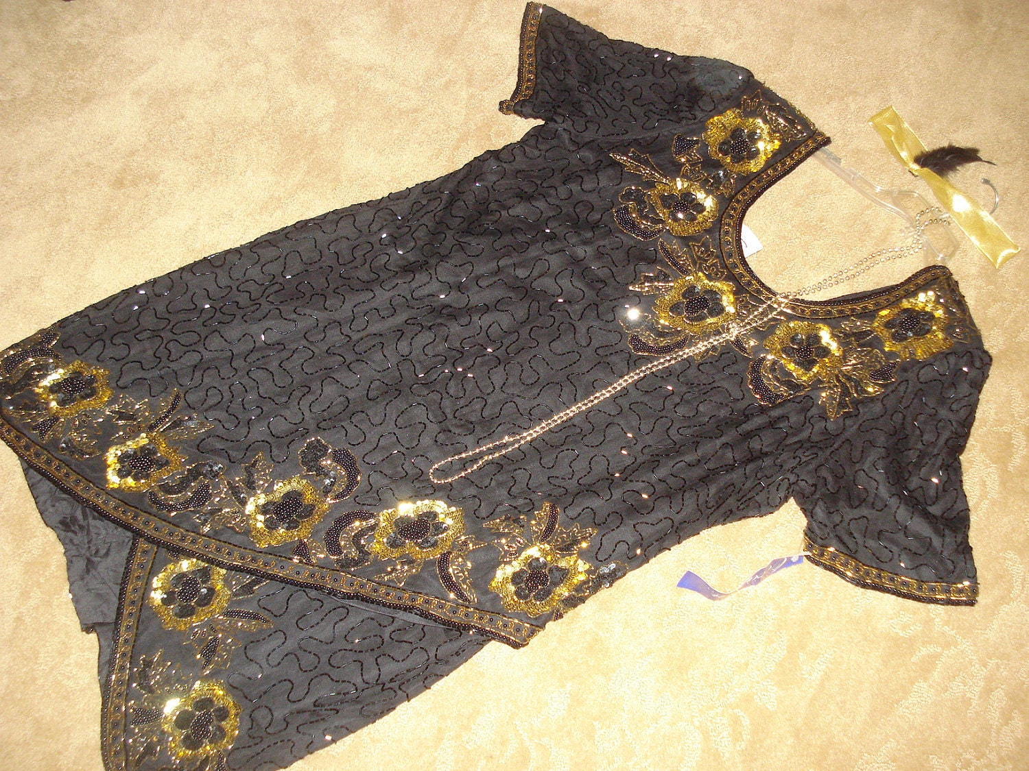 20's flapper black fringe dress beads headband Halloween COSTUME womens 3X