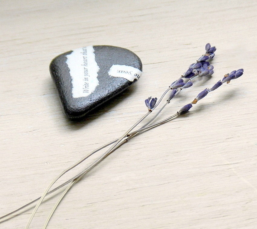office desk accessory wedding river rock collage stone natural quote paper