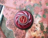 vintage button pendant necklace jewelry Victorian perfume metal button with carved pearl  and swirled plastic base exquisite colors