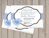 Birdie Baby Shower Invitation - Blue & Brown Bird Invite - Digital Printable Invite