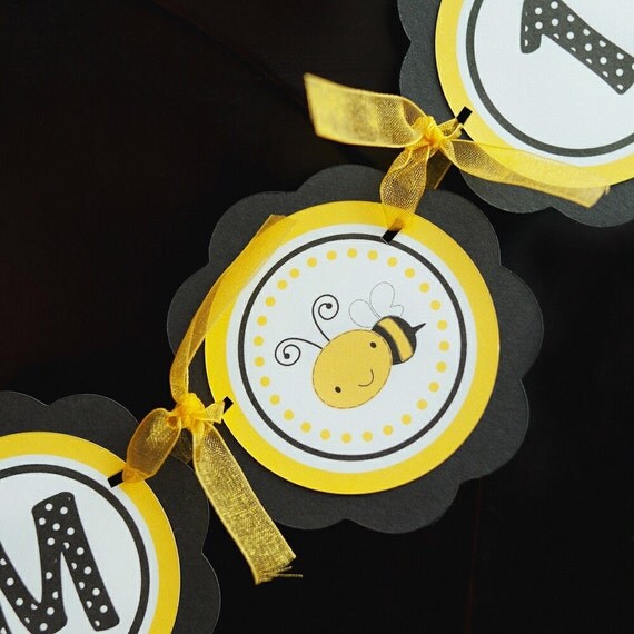 Bee Birthday Party Decorations - I am 1 MINI BANNER - Yellow and Black Happy Birthday Party Sign Il_570xn