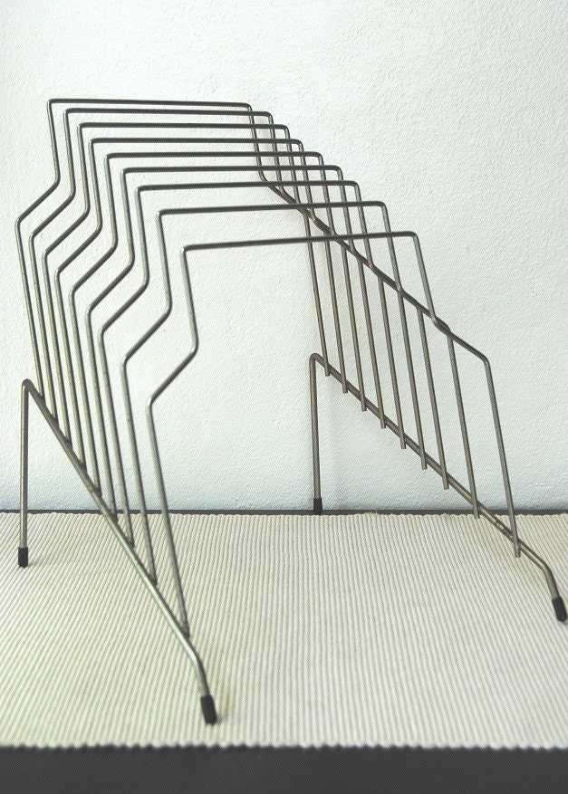 Mid Century Stepped Silver Wire Metal Paper Magazine Organizer Rack