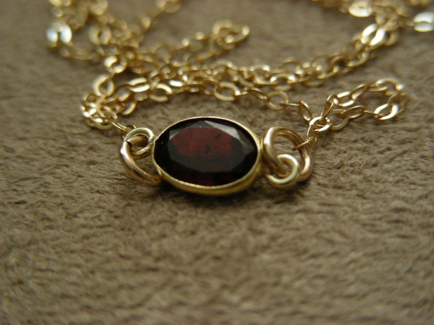 SALE  Garnet and Vermeil Simple Suspension Necklace on Gold Filled Chain January and Aquarius Birthstone  SALE