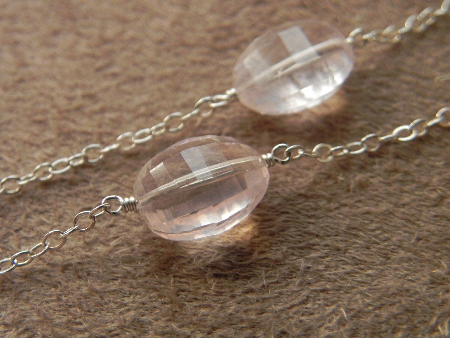 Faceted Rose Quartz and Sterling Silver Chain Link Earrings