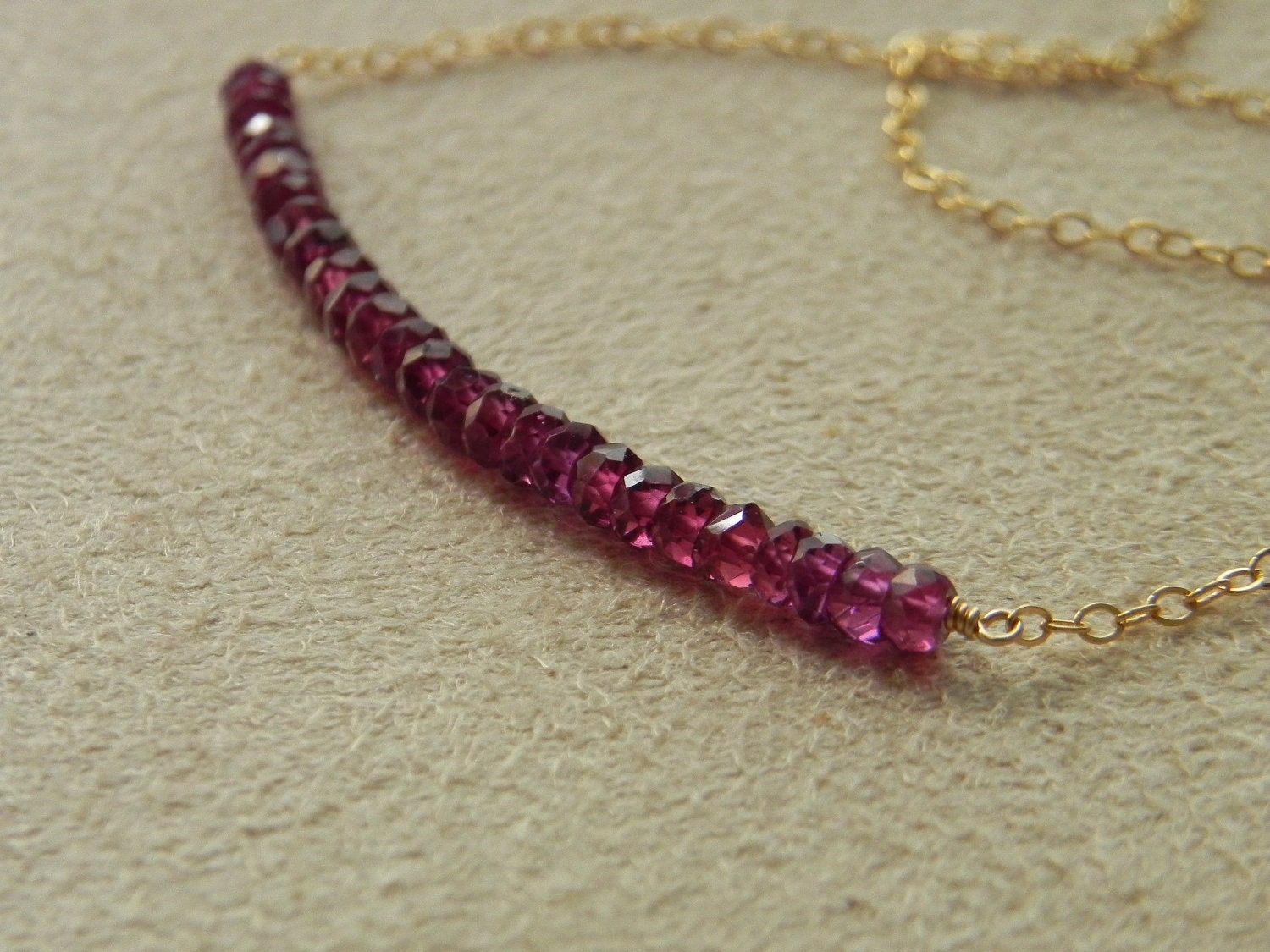 Magenta Rhodolite Garnet Tundra Sapphire and Gold Filled Color Block Necklace 14kt