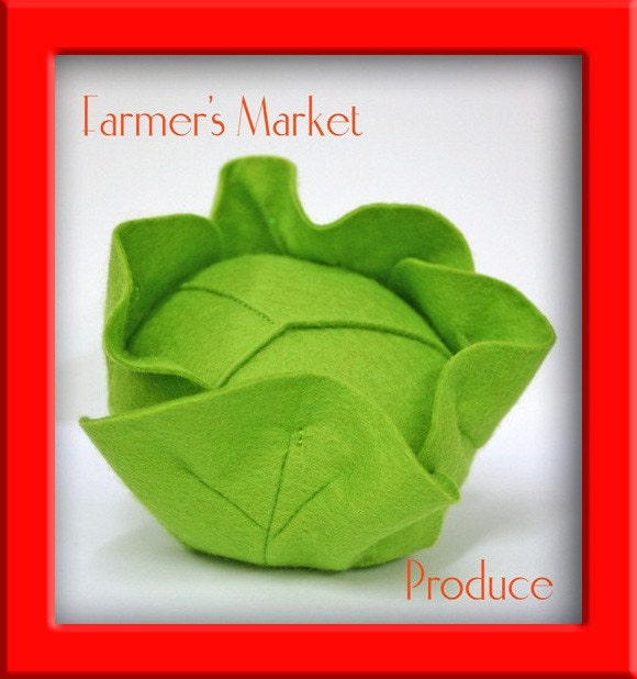 Natural Merino Wool Felt Play Food - Head of Lettuce or Cabbage