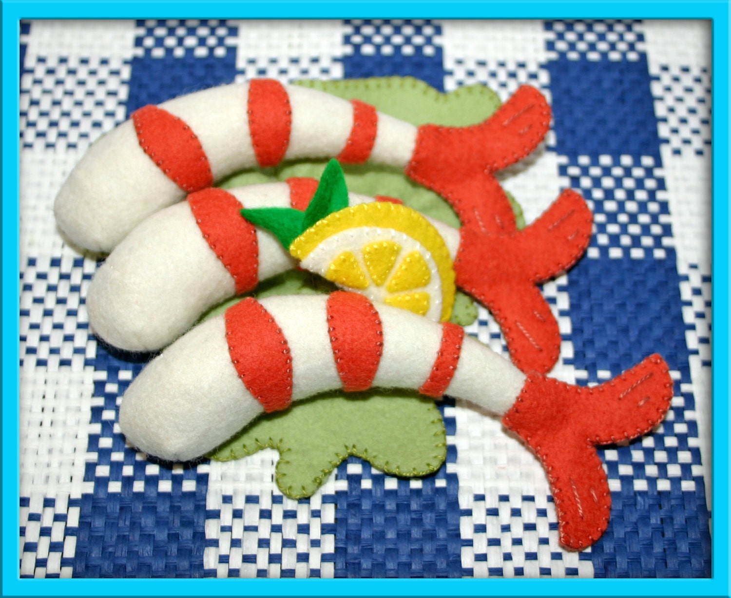 Wool Felt Play Food - Jumbo Shrimp - Waldorf Inspired Kitchen Play Set Accessory for Imaginative Play