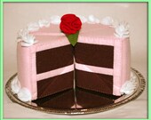 Wool Felt Play Food - Chocolate Cake Slice with Pink Frosting