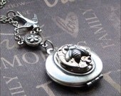 Silver Steampunk Locket - Enchanted Birds and Bees - Jewelry by TheEnchantedLocket - STEAMPUNK Wedding Bride Wife Anniversary Gift