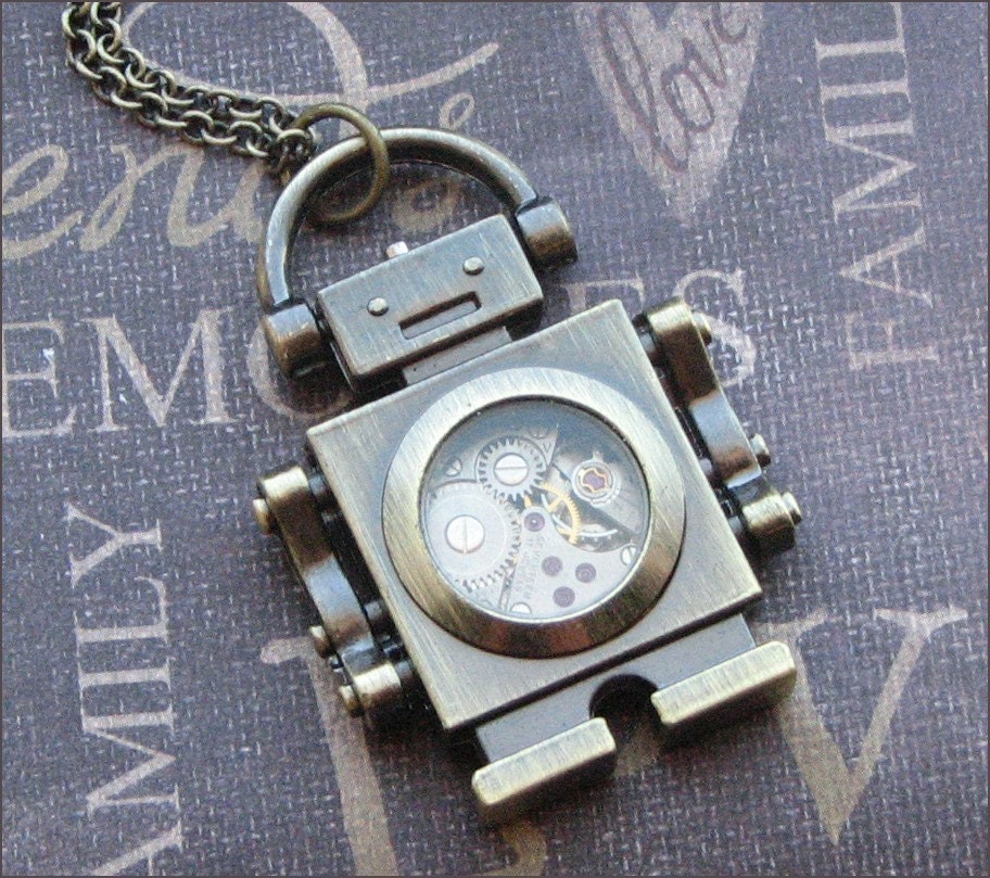 Bronze Robot Necklace - Enchanted Steampunk Bot - Jewelry by TheEnchantedLocket - VERY COOL Best Friend Anniversary Unisex Gift