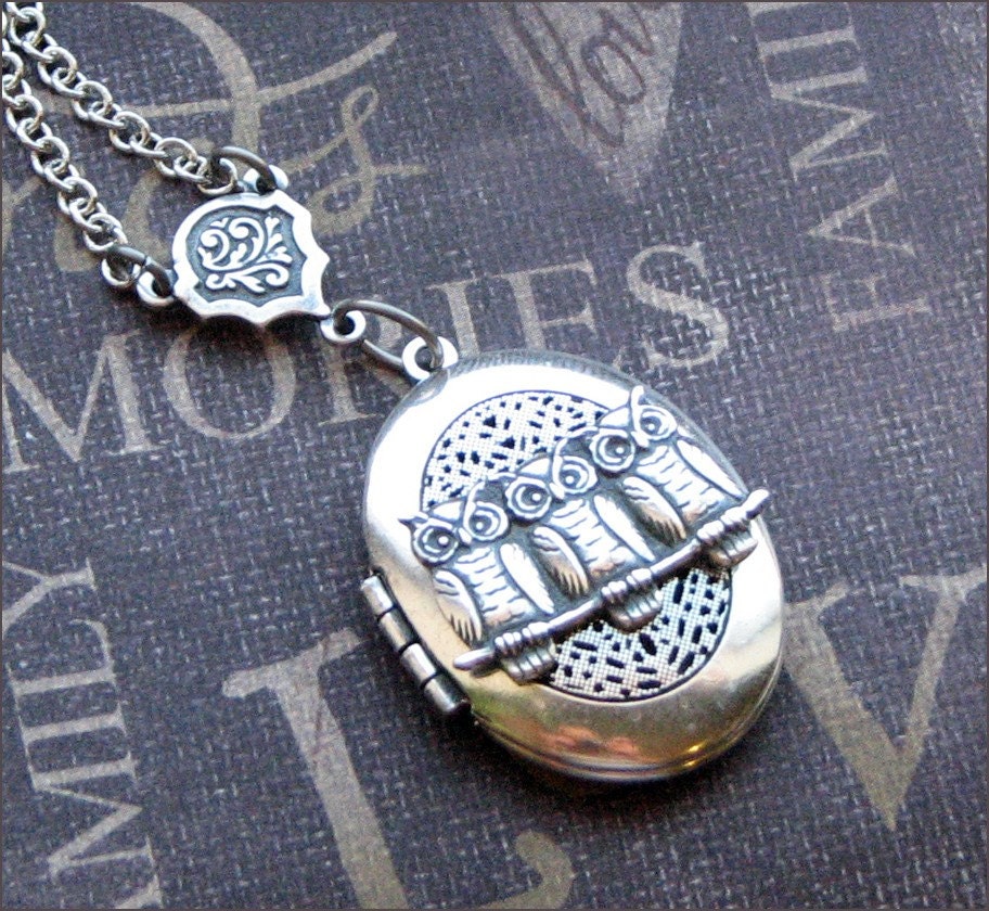 Silver Scent Locket Necklace - Enchanted Woodland Owls - Jewelry by TheEnchantedLocket - WOODLAND Best Friend Wife Teacher Anniversary Gift