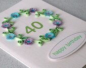 40th birthday card, quilled, paper quilling, handmade