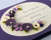 Wedding congratulations card, quilled flowers, personalized with names and date, paper quilling