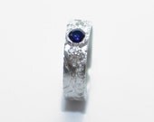 Blue Sapphire Silver Ring - Sapphire and Fine Silver Waves Ring - Blue and White Sterling Silver Ring - Lab Created Sapphire