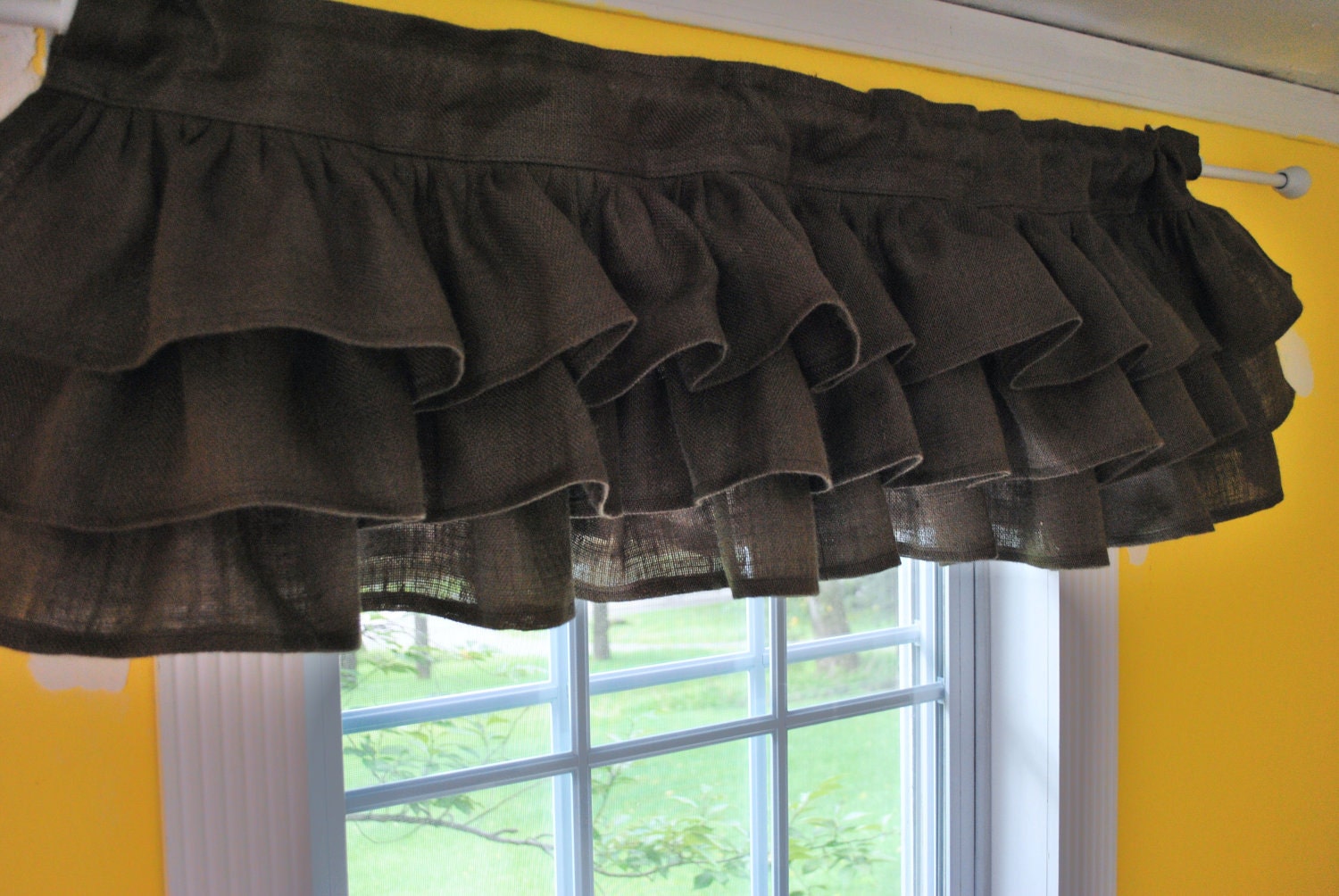 Brown Burlap Ruffled Valance