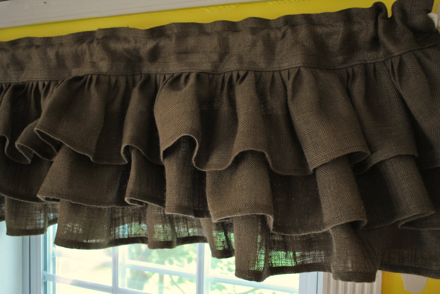 Brown Burlap Ruffled Valance