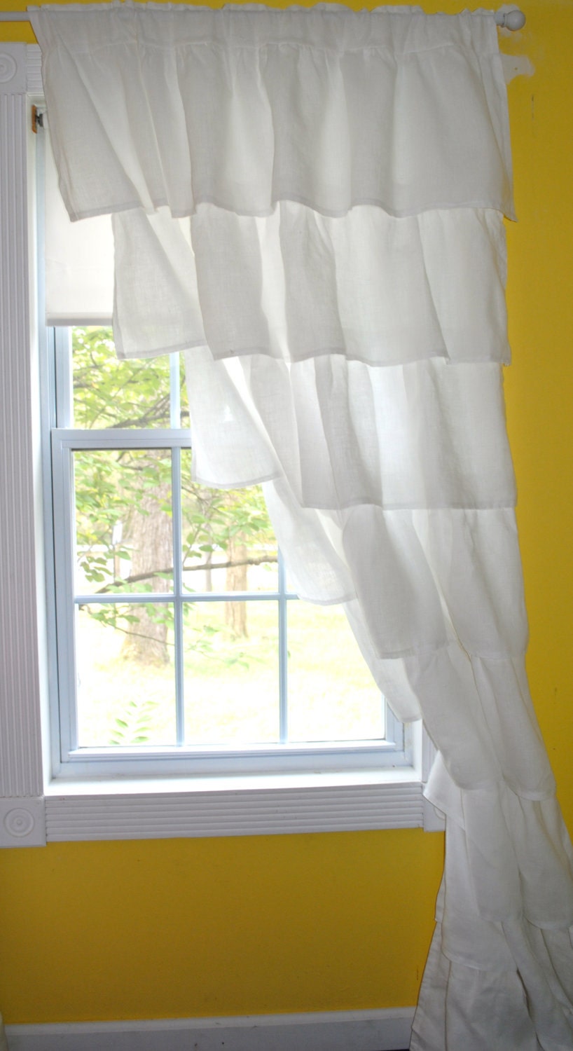 White Ruffled Linen Curtains