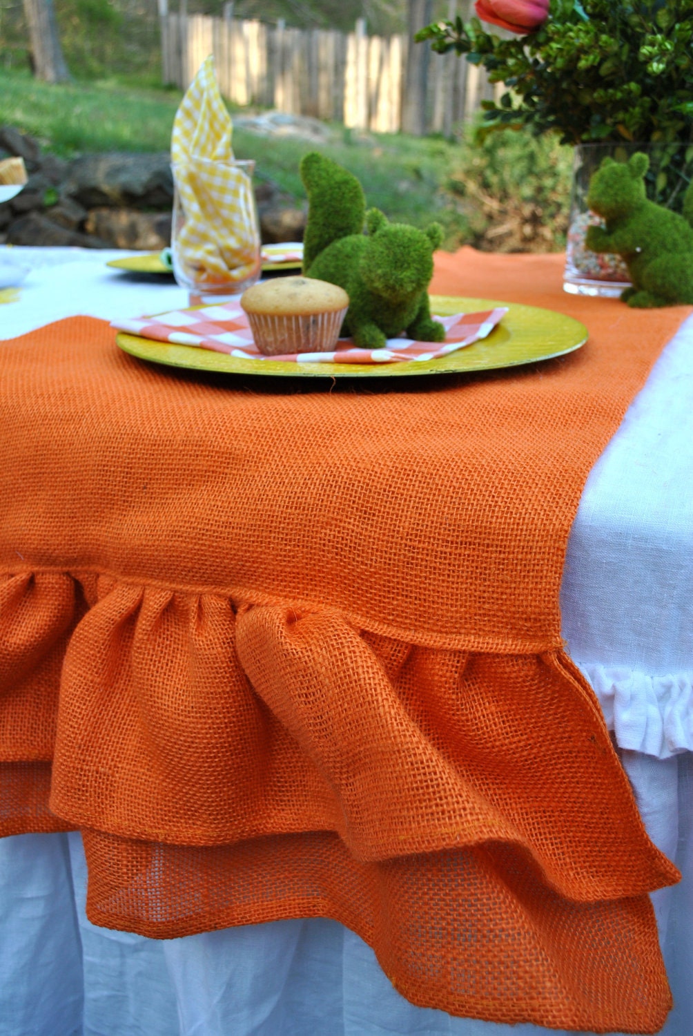 Orange Burlap Ruffle Table Runner