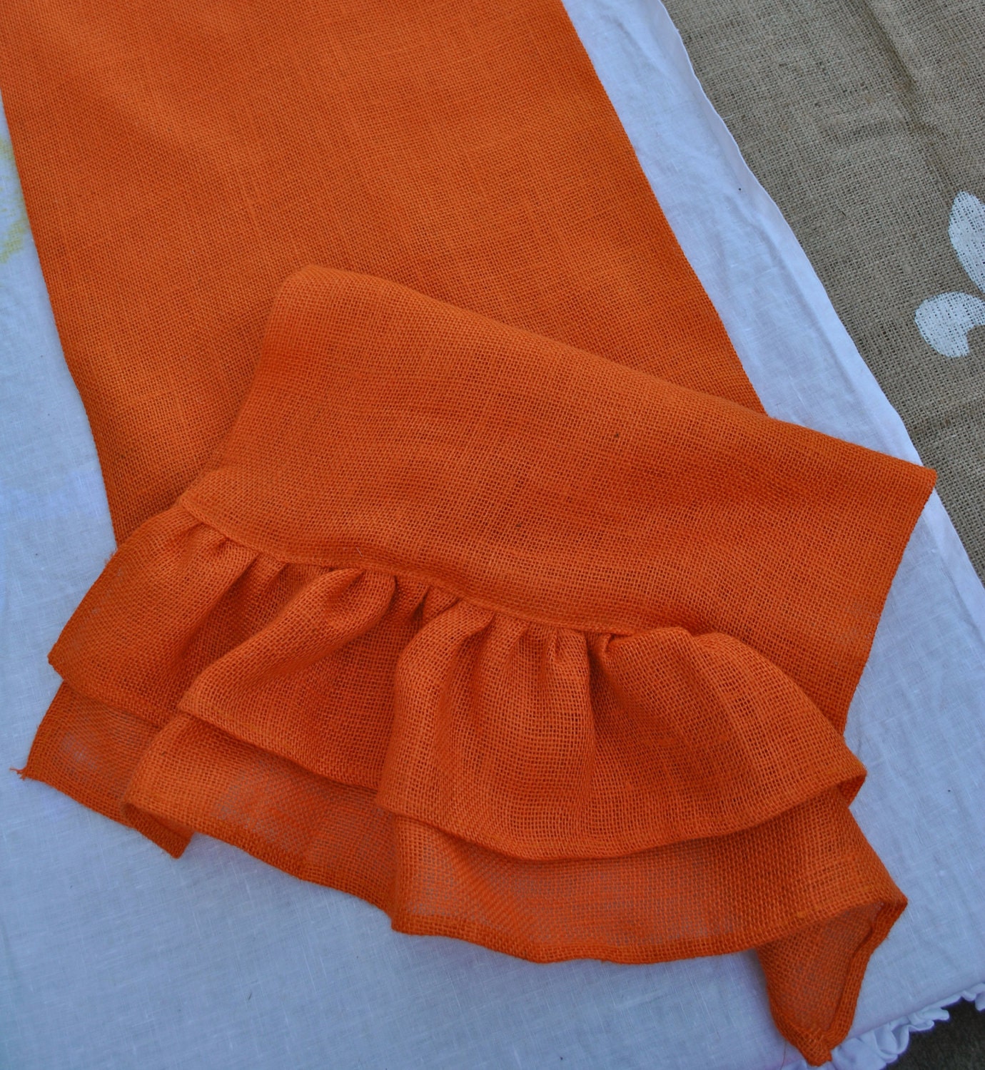 Orange Burlap Ruffle Table Runner