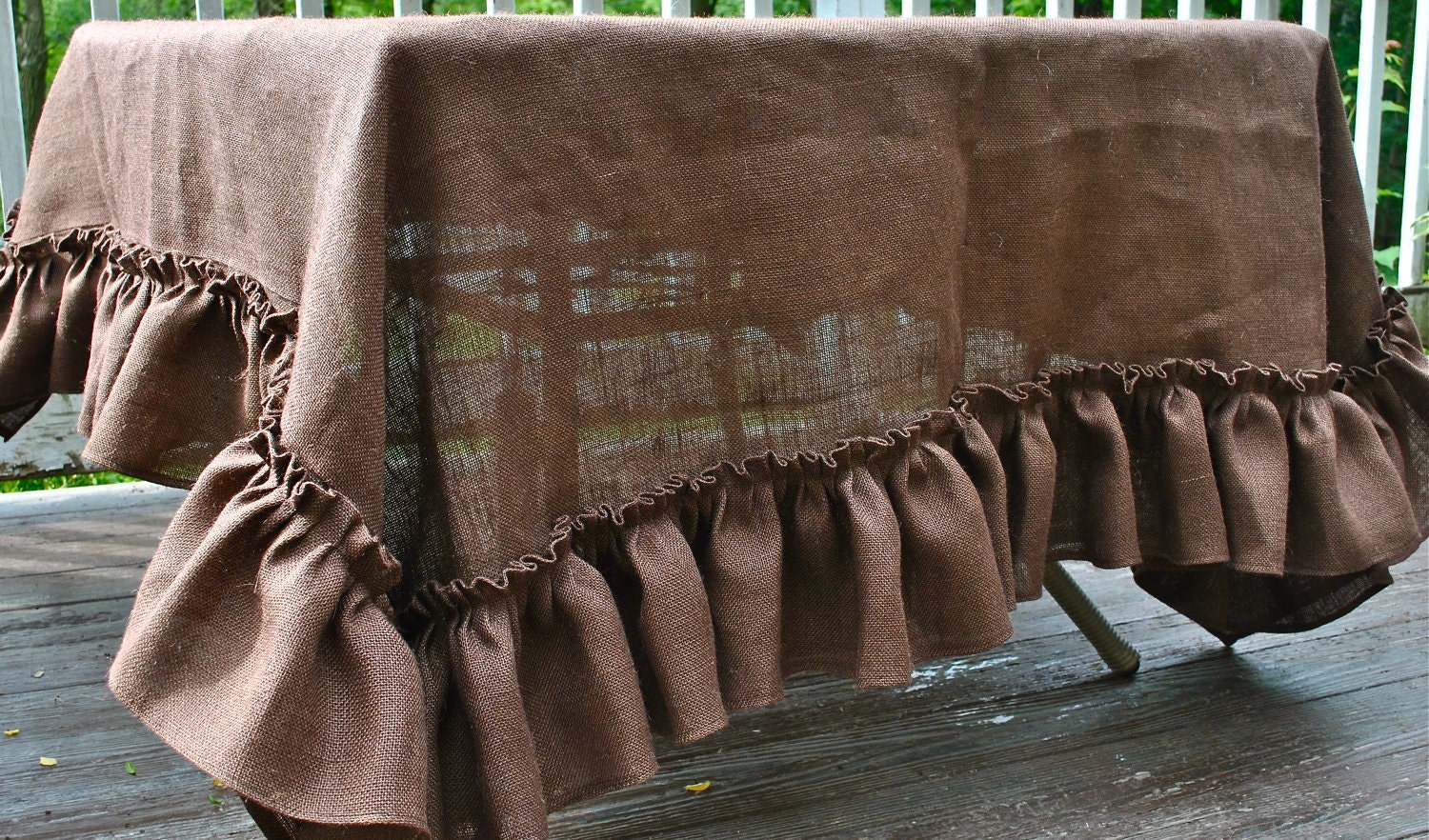 Brown Burlap Ruffle Edge Tablecloth