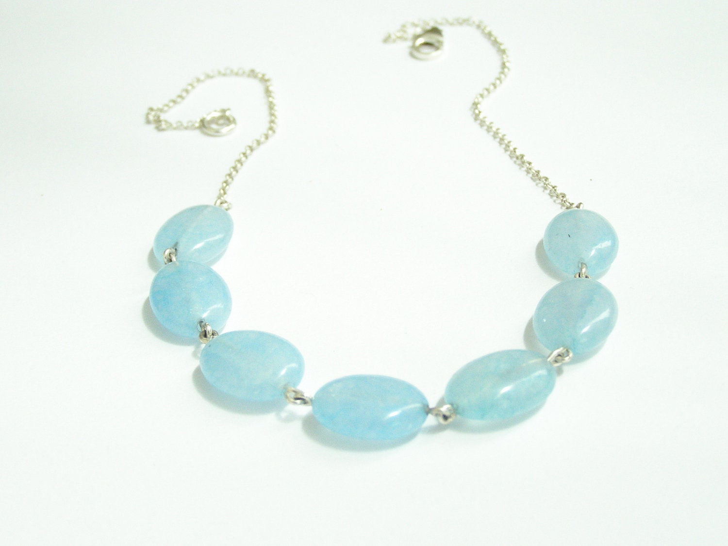 Aqua blue Mint Blue necklace Gemstone Quartz on sterling silver Israel chain necklace handmade in Israel - LenaMer