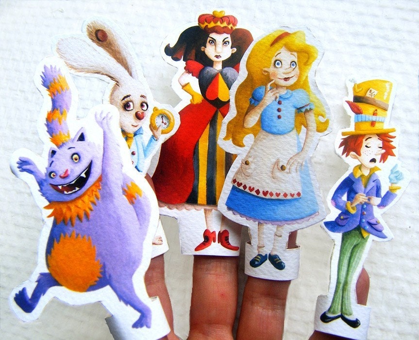 Alice in Wonderland   Set of 5 Finger Puppets