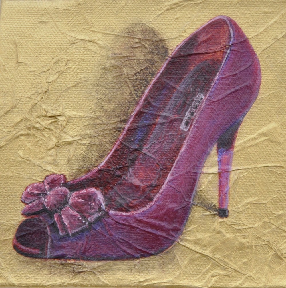 Burgundy Miu Miu shoe- original acrylic painting- 5x5 canvas