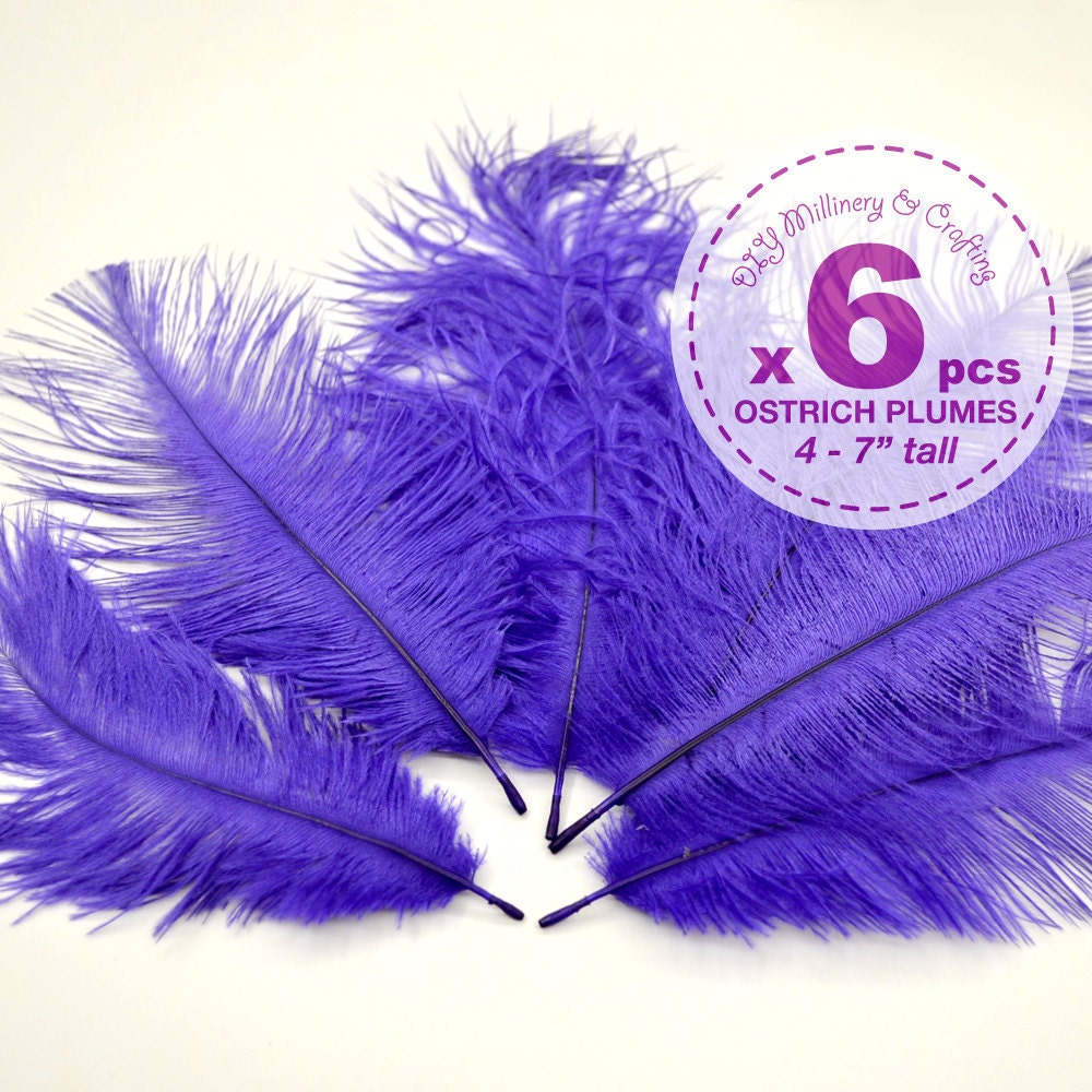 6 pcs - Ostrich Plumes, 4 to 7 inches tall, Purple, Costume, Bridal, more sizes and color available