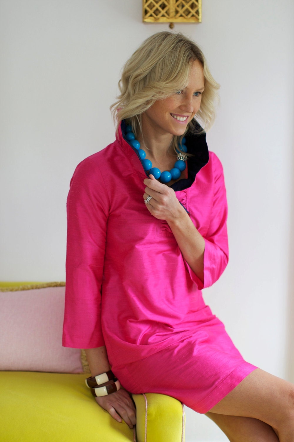 Color Block Ruffle Dress- Fuschia
