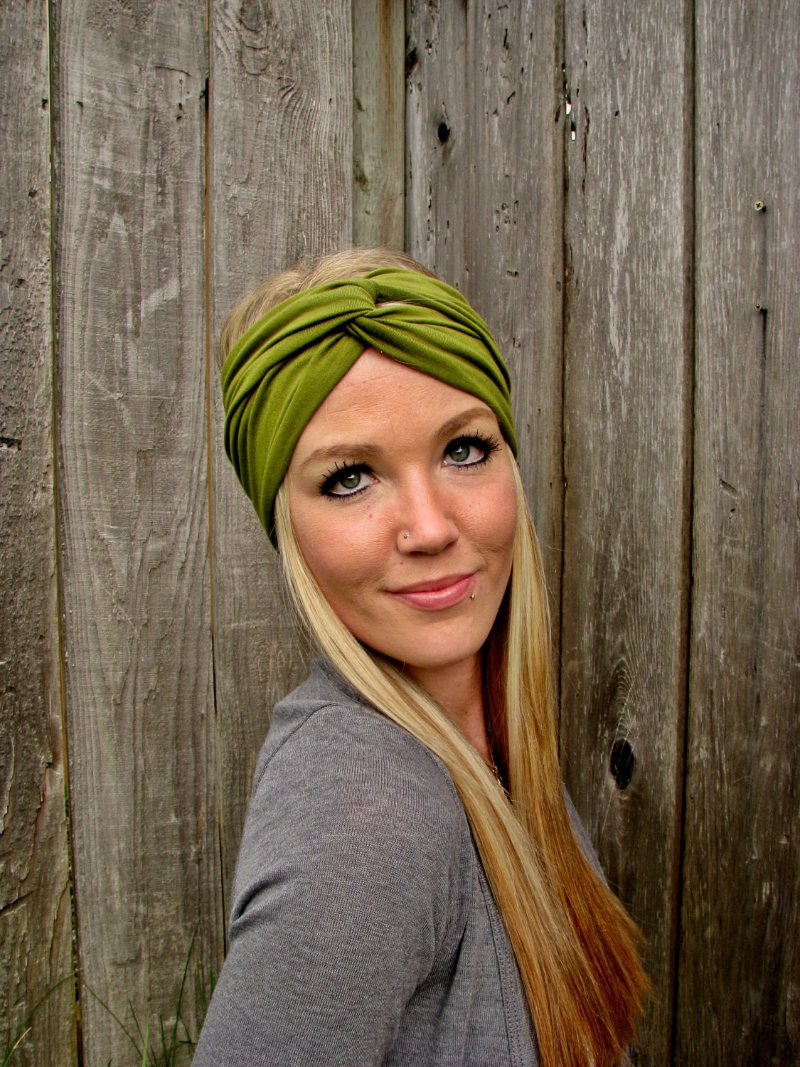 Vintage Turban Style Stretch Rayon Jersey Knit Headband in Moss Green - Multi Ways to Wear