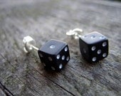 tiny dice post earrings black white dots unisex jewelry for her for him rpg geek nerd geeky geekery fun game gamer