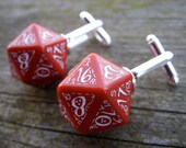d20 dice cuff links gamers wedding mens accessory business wear geek rpg elf runes elvish die red white fantasy tolkien inscriptions