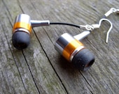 earphone earrings modern minimalistic urban cyber eco recycled upcycled metallic silver orange black unique one of a kind