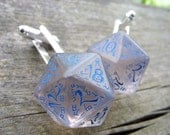 D20 dice cuff links gamers wedding accessory business wear geek rpg blue elf runes elvish see through transparent elven inscriptions men