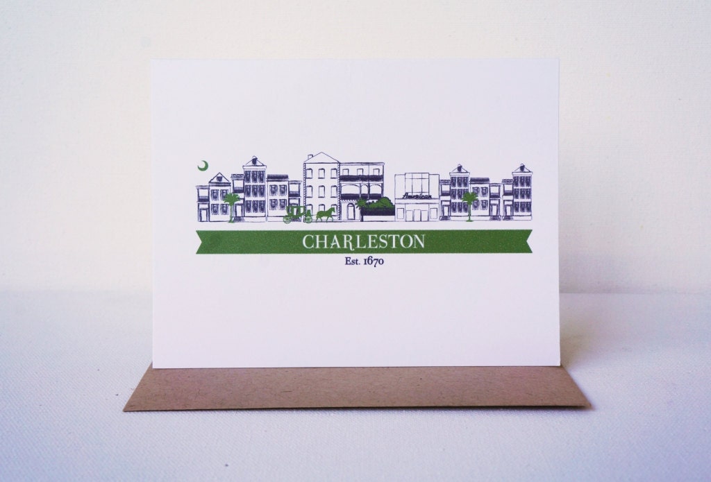 Charleston Cityscape Single Houses Greeting Card