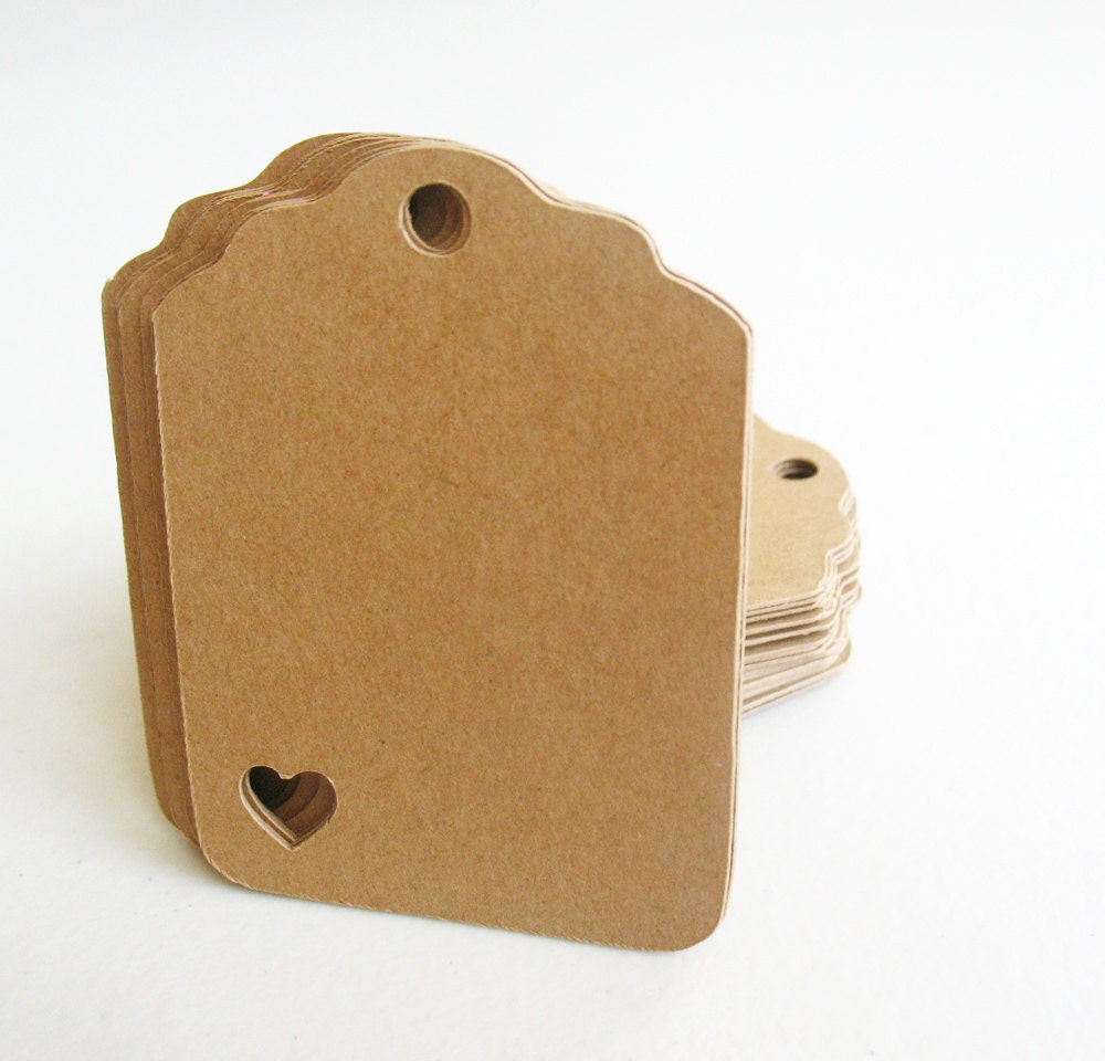 50 Rectangle Tag with Heart 1 1/2 wide x 2 long In Non-textured or Textured Cardstock paper