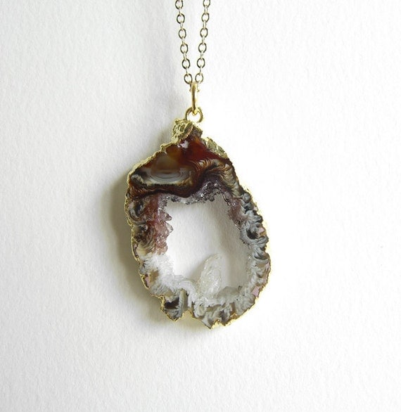 Free Shipping: Gold-plated Long Geode Slice Necklace